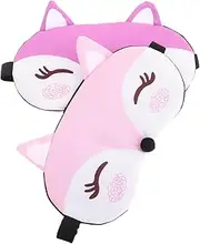 Hoement 2pcs Cute Fox Sleeping Mask for Elastic Band Eye Cover Optimal Light Blocking Eye Shade for Home Travel Use present