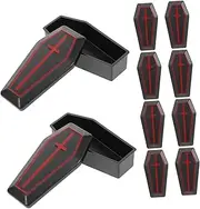 10pcs Boxes Coffin Storage Containers Garden Mushroom Decoration Coffin Holders Garden Ghost Sculpture Fall Decor Decorations Halloween Prank Props Black
