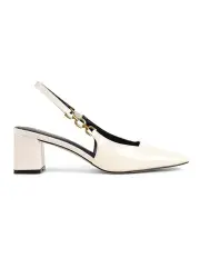 [Siren] Renee Slingback Block Heels in Chalk Patent