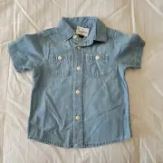 NWT Oshkosh Boy's Blue Denim Chambray Button Front Top Sz. 18 mo. NEW