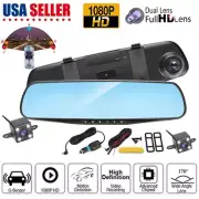 Rearview Mirror Dash Cam 1080P HD DVR Dual Camera Car Front&Rear Video Recorder