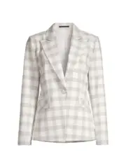 $395 ELIE TAHARI Knit Jacquard Plaid Blazer Jacket Coat 14 16 Black White