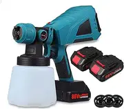 21V Cordless Paint Sprayer,1000ML 1500W Cordless Electric Spray Gun 3 Nozzle Flow Control Airbrush High Power Paint Sprayer Airbrush for Fence Cabinet Furniture Outdoor,Two Batteries