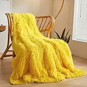 XeGe Luxury Faux Fur Throw Blanket, Yellow Soft 50x60 Fluffy Blanket Throw, Cozy Shaggy Plush Decorative Couch Blanket, Cute Furry Bed Throw Fuzzy Lap Blanket for Kids Women Men Teen Girls Yellow