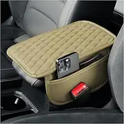 Arm Rest Cover for Car,Leather+Memory Foam Center Console Cover with Storage Bags,Universal Middle Console Cover Car Accessories Interior for Most Car Center Consoles (Beige)