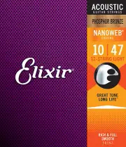 6 Sets Elixir 16152 12-String Light Phosphor Bronze Nanoweb Guitar Strings 10-47