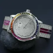 Solid Steel Bezel Solid Steel Bezel Rainbow White Gold Finish Real Diamond Watch