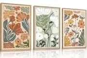 Framed Canvas Wall Art Set, Abstract Boho Floral Wall 16*24inch Flower Market