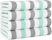 Arkwright Cabo Cabana Stripe Beach Towel - Pack of 4 - Large Soft Quick Dry Cotton Terry Towels for Pool, Swim, and Hot Tub, Oversized 30 x 70 in, Grey/Mint