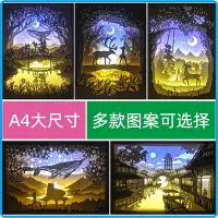 在飛比找Yahoo!奇摩拍賣優惠-光影紙雕燈DIY材料裝飾燈 A4手工圖紙作業立體紙刻燈剪影燈