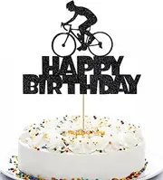 Anxdh Black Flash Happy Birthday Cake Topper, Birthday Party Cake Decoration, Sports Themed Cake Topper (Bicycle)