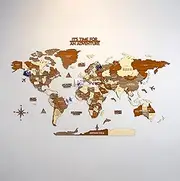 3D Wooden World Map, Multilayered Travel Map with States and Capitals, Wall Decor For The New House, Office Decor, Birthday Present (L, Sirius)