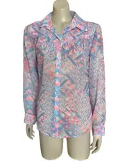 New RM WILLIAMS Wmn Sz 10 Blouse L/Slve Shirt Grovely Longhorn Tassels Pink Blue