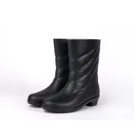 在飛比找樂天市場購物網優惠-晴雨二用中筒皮紋氣墊女雨靴 黑 耐磨、不易龜裂 Safety