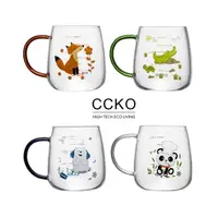 在飛比找momo購物網優惠-【CCKO】Q萌動物園 可愛動物玻璃杯 350ml 刻度耐熱