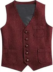 [HEYDHSDC] Men'S Business Silver Vest Jacket Slim Fit Prom Wool Blazer Double Breasted Waistcoat For Party Wedding Burgundy S