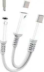 USB C to 3.5mm Audio Adapter(2 in 1)Charging Cable Dual Port for iPhone16 Compatible With Samsung Galaxy Type C Headphone AUX for Apple Earphone DAC Stereo Splitter Android Cord Car Accessories jack a