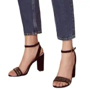 SANDRO PARIS Black Suede Sandals Gina Block Heels Studded Detail 40 / 9-9.5 NWB