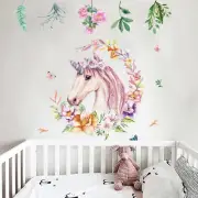Girls Gorgeous Unicorn Nice Flowers Fairy Butterflies DIY Removable Wall Decals
