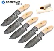 5 Pcs Handmade Damascus Steel Skinner Knife Beautiful White Bone Handle LI-93