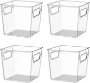 Fuutuu 4PCS plastic Freezer Storage Organizer Bins with Handles Stackable Chest Freezer Baskets & Fridge Storage Boxes for Efficient Food Organization