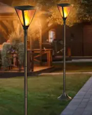 2 Pack 54" Solar Flame Post Lights, Flickering Flame Solar Lamp Post Lights O...