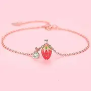 [HEYONA] Women Jewelry 925 Silver Sterling Bracelet Fashion Cuff Bangle Chain Bracelets, Strawberry Pendant Rose Gold Friendship Bracelets Adjustable Cute Sterling Silver Jewellery for Womenfriend Wife Clothin