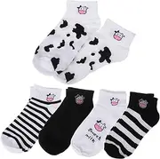 [Holibanna] 5 Pairs Black and White Cow Socks Cow Print Socks Slippers Animal Socks Cartoon Tube Socks Women Soft Cow Socks Crew Socks Funny Dress Socks Funny Socks Cow Socks Fuzzy Pjs Cotton