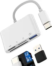 USB C to SD Card Reader USB OTG 3.0 Cable Adapter (4-in-1) Type C Charging for iPhone 16 15 Pro Max Micro SD Card Reader TF Card Reader Digital Camera Memory Stick for iPad Compatible with Samsung S25