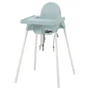 ANTILOP highchair with tray, grey-blue/white