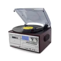在飛比找ETMall東森購物網優惠-黑膠電唱機現代唱片機仿古留聲機藍牙音響多功能收音機磁帶CD 