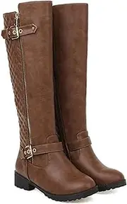[NEOFEN] Women's Knee High Flat Riding Boots, Chunky Low Heel Winter Tall Boots