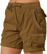 [Generic] Female Running Shorts Loose Hiking Shorts with Pockets Womens Casual Loose Pocket Long Dress Short Sleeve (Brown, M)
