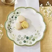 Kate Aspen Sage Green Party Decorations, Eucalyptus Floral 9 in. Decorative Premium Paper Plates (350 GSM Weight -Set of 16) - Perfect for Greenery Baby Shower & Bridal Showers, White/Green