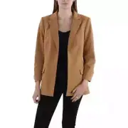 Calvin Klein Cuffed Notch Collar Open-Front Blazer Women's 16 Luggage 3/4 Sleeve