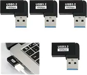 4 Pieces USB Angled Plug 90 Degrees, USB 3.2 Angle Adapter, USB 3.2 Male to Female Left Angle L-Shaped Connector USB A3.2 Data Transfer Converter Coupler