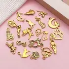 10 Cat Pendants Assorted Charms Lot Paw Print Antiqued Gold Mix Animal
