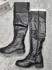 Bamboo Jagger Boots, Womens US 6.5, Black Knee High, Laces