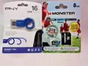 2 PACK PNY 16GB USB FLASH DRIVE & MONSTER DIGITAL 8GB MICRO SD FREE SHIPPING NEW