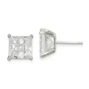 Sterling Silver 8mm Square Laser-Cut Cz Basket Set Stud Earrings