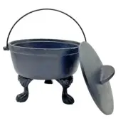 Cauldron ALUMINIUM, LARGE, BLACK with 3 CLAW LEGS & LID, 31 X 25 X 23 cms