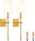Gold Wall Sconces Set of Two, Farmhouse Sconces Wall Lighting with Dimmer On/Off