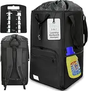 Backpack Laundry Bag - College Dorm Room Small Apartment Essentials - Extra Large Freestanding Collapsible Laundry Basket Clothes Hamper and Shirt Folding Board - College Students, Girls, Guys, Travel