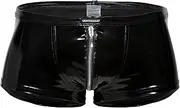 [Vantissimo] Men's Leather Zipped Boxer Shorts Made in Germany High Gloss Patent Latex Look Wetlook Black with Zip Silver Metallic Men's Underwear Boxer Shorts Trunks Panty