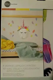 Roommates Floral Unicorn Peel and Stick 1 Mirror & 17 Wall Decals NIB