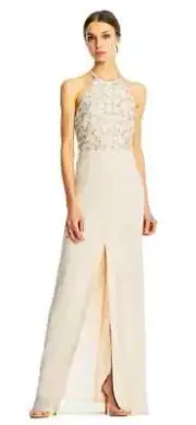 New Aidan Mattox BLUSH PINK Halter Column Gown Sequin Embellished Top size 4