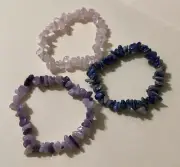 3 Piece Gemstone Chip Bracelet Rose Quartz - Lapis Lazuli - Lavender Quartz