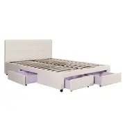 Design Square PU Leather Queen Bed Headboard With Drawers Storage - White