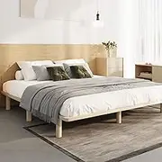 Oikiture King Size Bed Frame Wooden Bed Base Solid Wood Frame Platform Bed