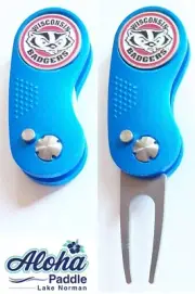 GOLF SWITCHBLADE WISCONSIN BADGERS Divot Repair Tool + Ballmarker BLuWHT